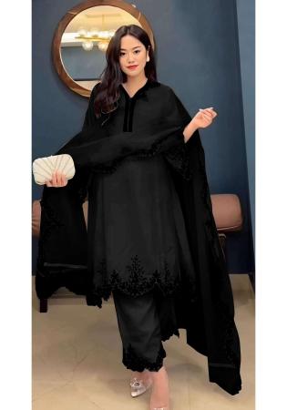 Picture of Fine Georgette Black Straight Cut Salwar Kameez