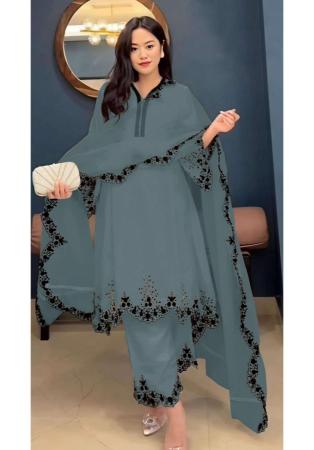 Picture of Georgette Slate Grey Straight Cut Salwar Kameez