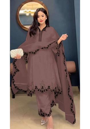 Picture of Georgette Rosy Brown Straight Cut Salwar Kameez