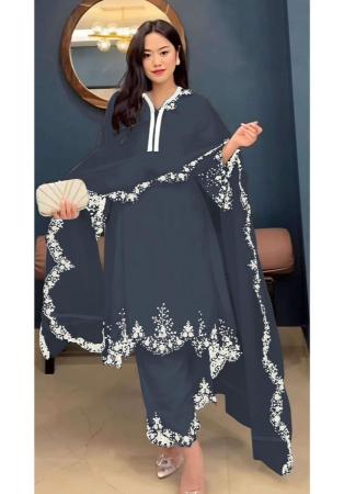 Picture of Georgette Dark Slate Grey Straight Cut Salwar Kameez