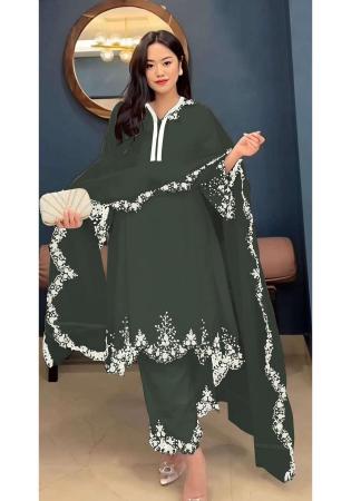 Picture of Georgette Sea Green Straight Cut Salwar Kameez