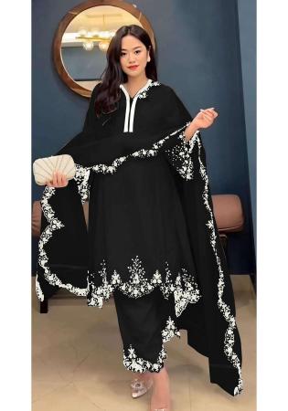 Picture of Graceful Georgette Black Straight Cut Salwar Kameez