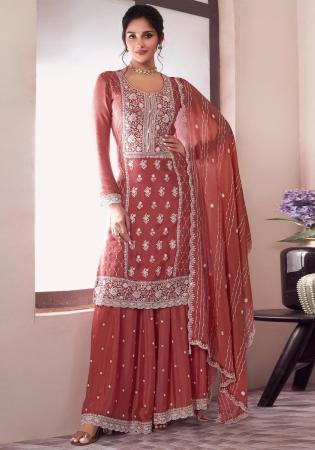 Picture of Chiffon Indian Red Straight Cut Salwar Kameez