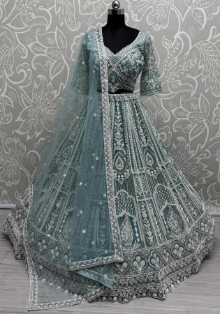 Picture of Delightful Net Sea Green Lehenga Choli