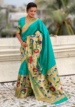 Picture of Good Looking Silk Teal Saree