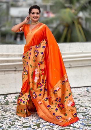 Picture of Pleasing Silk Orange Red Saree