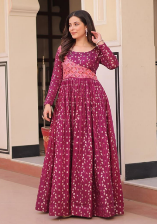 Picture of Excellent Silk Indian Red Readymade Gown