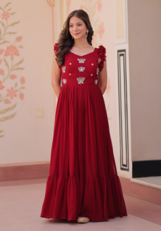 Picture of Classy Georgette Maroon Readymade Gown