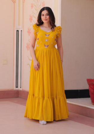 Picture of Sublime Georgette Dark Golden Rod Readymade Gown