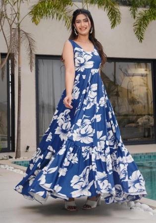 Picture of Lovely Rayon Dark Slate Blue Readymade Gown