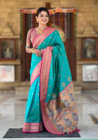 Picture of Comely Silk Teal Saree