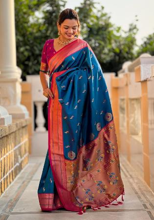 Picture of Delightful Silk Teal Saree