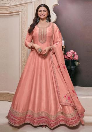 Picture of Shapely Silk Coral Anarkali Salwar Kameez