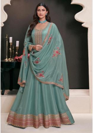 Picture of Fascinating Silk Light Slate Grey Anarkali Salwar Kameez