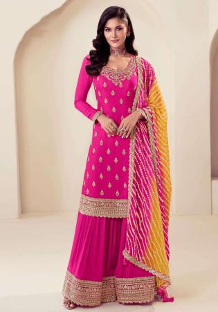 Picture of Chiffon Medium Violet Red Straight Cut Salwar Kameez