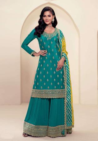 Picture of Fine Chiffon Teal Straight Cut Salwar Kameez