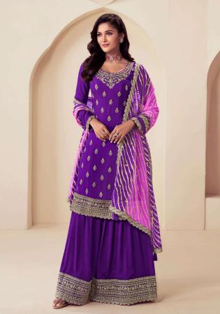 Picture of Ideal Chiffon Indigo Straight Cut Salwar Kameez