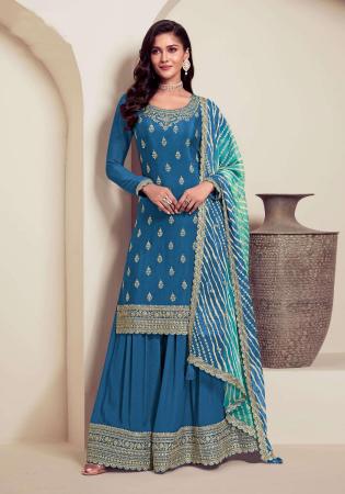 Picture of Chiffon Midnight Blue Straight Cut Salwar Kameez