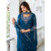 Picture of Good Looking Georgette Teal Straight Cut Salwar Kameez
