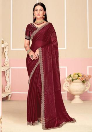 Picture of Sublime Satin & Silk Saddle Brown Saree
