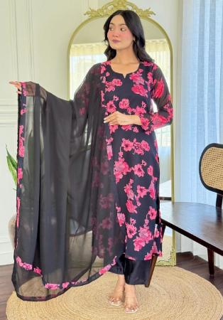 Picture of Georgette & Silk Dark Slate Grey Readymade Salwar Kameez