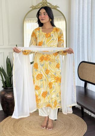 Picture of Georgette & Silk Pale Golden Rod Readymade Salwar Kameez