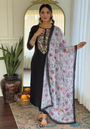 Picture of Georgette & Silk Black Readymade Salwar Kameez