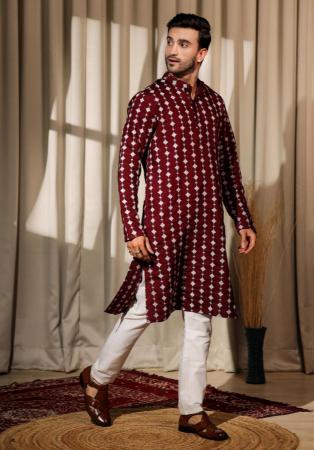 Picture of Magnificent Silk Maroon Kurtas