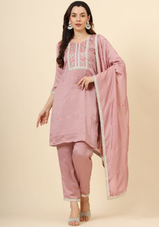 Picture of Pleasing Silk Rosy Brown Readymade Salwar Kameez