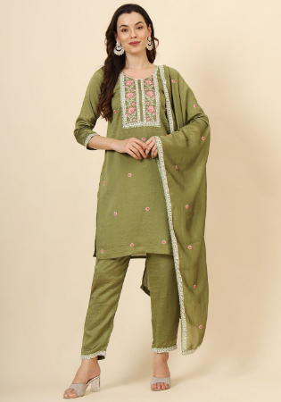 Picture of Ravishing Silk Dark Khaki Readymade Salwar Kameez