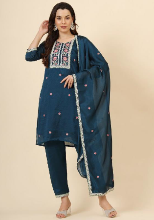 Picture of Nice Silk Dark Slate Grey Readymade Salwar Kameez