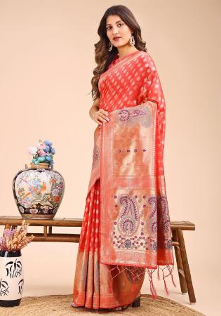 Picture of Lovely Cotton & Linen Salmon Saree