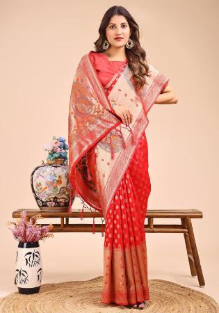 Picture of Well Formed Cotton & Linen Fire Brick Saree