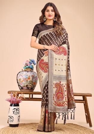 Picture of Beautiful Cotton & Linen Brown Saree