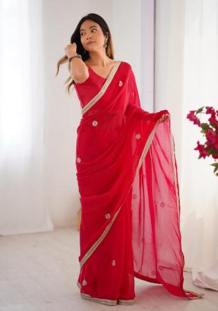 Picture of Statuesque Chiffon Dark Red Saree