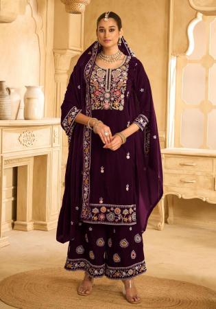 Picture of Appealing Chiffon Purple Straight Cut Salwar Kameez