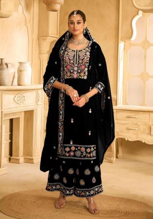 Picture of Appealing Chiffon Black Straight Cut Salwar Kameez