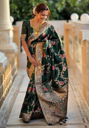 Picture of Gorgeous Silk Dark Olive Green Saree