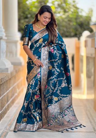 Picture of Classy Silk Navy Blue Saree