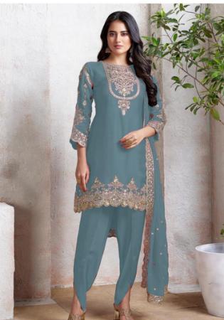 Picture of Chiffon Slate Grey Straight Cut Salwar Kameez
