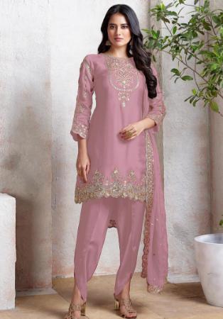 Picture of Chiffon Rosy Brown Straight Cut Salwar Kameez