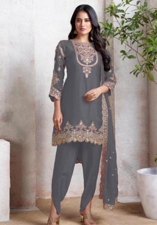 Picture of Chiffon Slate Grey Straight Cut Salwar Kameez