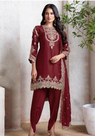 Picture of Chiffon Saddle Brown Straight Cut Salwar Kameez