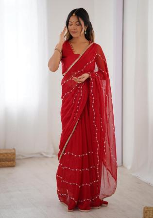 Picture of Amazing Chiffon Fire Brick Saree