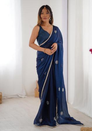 Picture of Alluring Chiffon Midnight Blue Saree