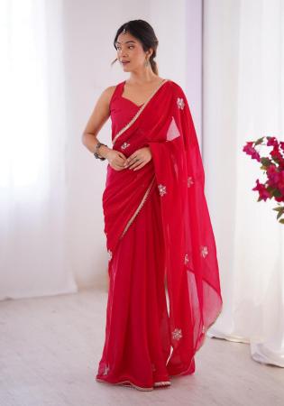 Picture of Pleasing Chiffon Dark Red Saree