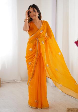 Picture of Appealing Chiffon Orange Red Saree