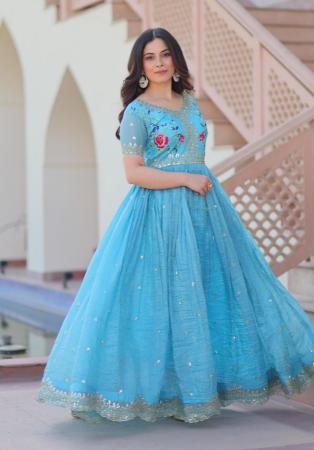 Picture of Chiffon & Georgette Medium Turquoise Readymade Gown