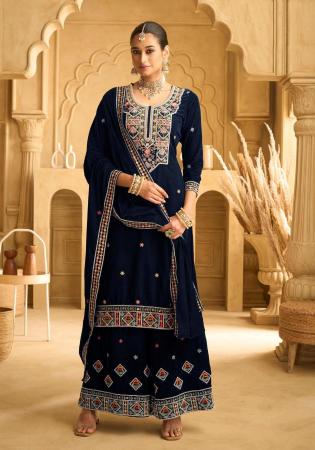 Picture of Chiffon Midnight Blue Straight Cut Salwar Kameez