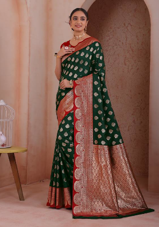 Picture of Nice Silk Dark Green Saree